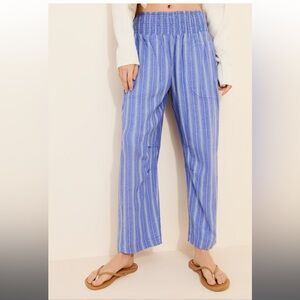 Reese Smocked Pull-on Barrel Pant, Blue Stripe